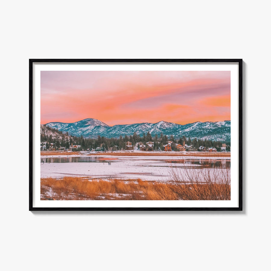 Big Bear Lake colorful photo poster of California, USA – horizontal wall art, unframed print shown in interior mockup