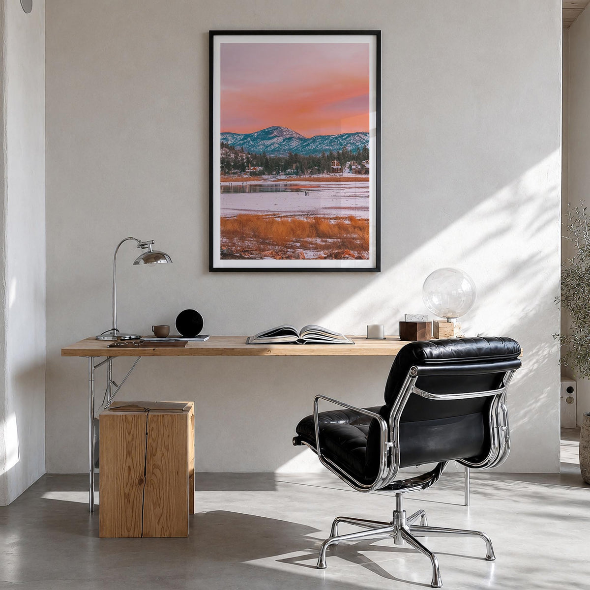 Big Bear Lake no. 1 colorful photo poster of California, USA – vertical wall art in black wood frame with white border, hangi