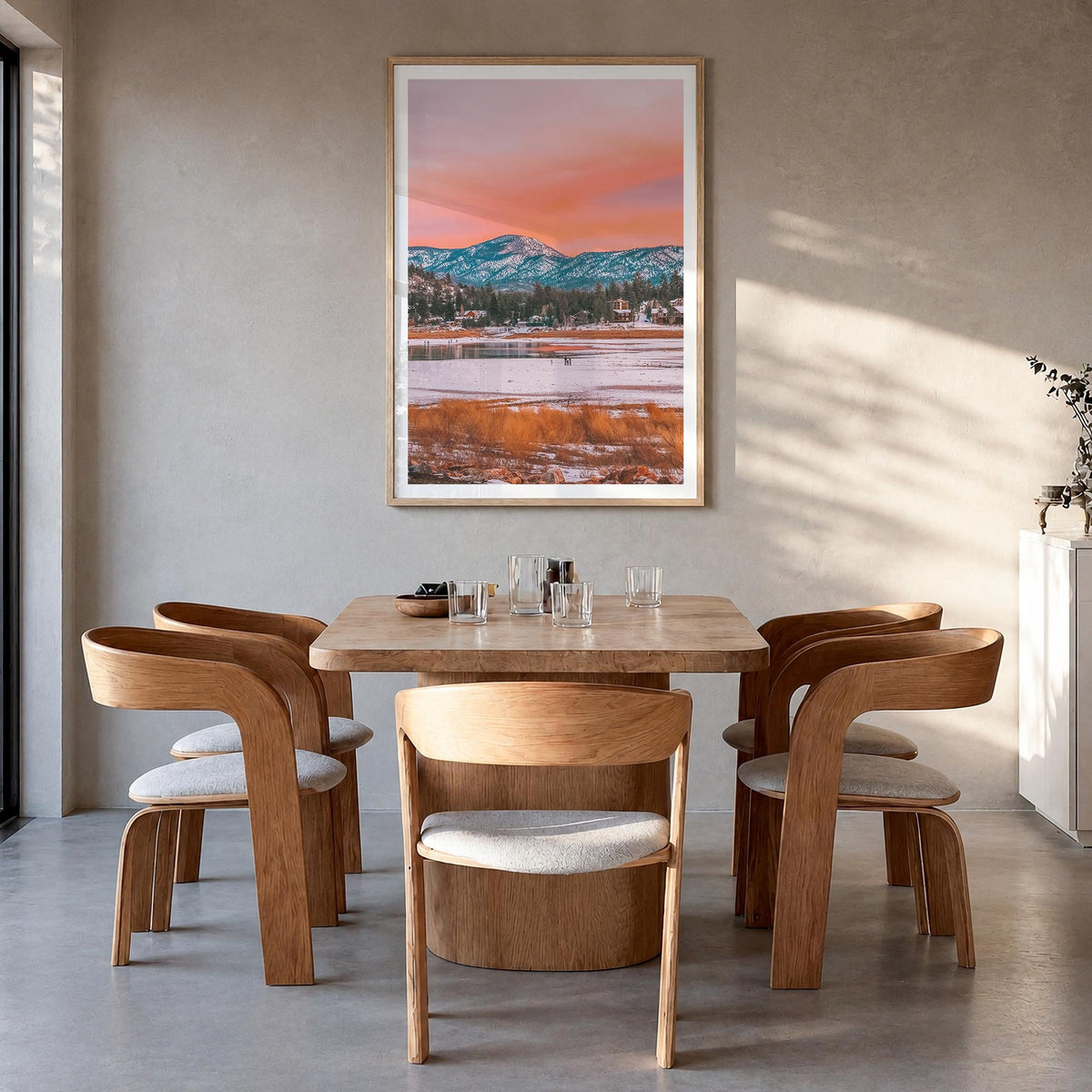 Big Bear Lake no. 1 colorful photo poster of California, USA – vertical wall art in natural wood frame with white border, han