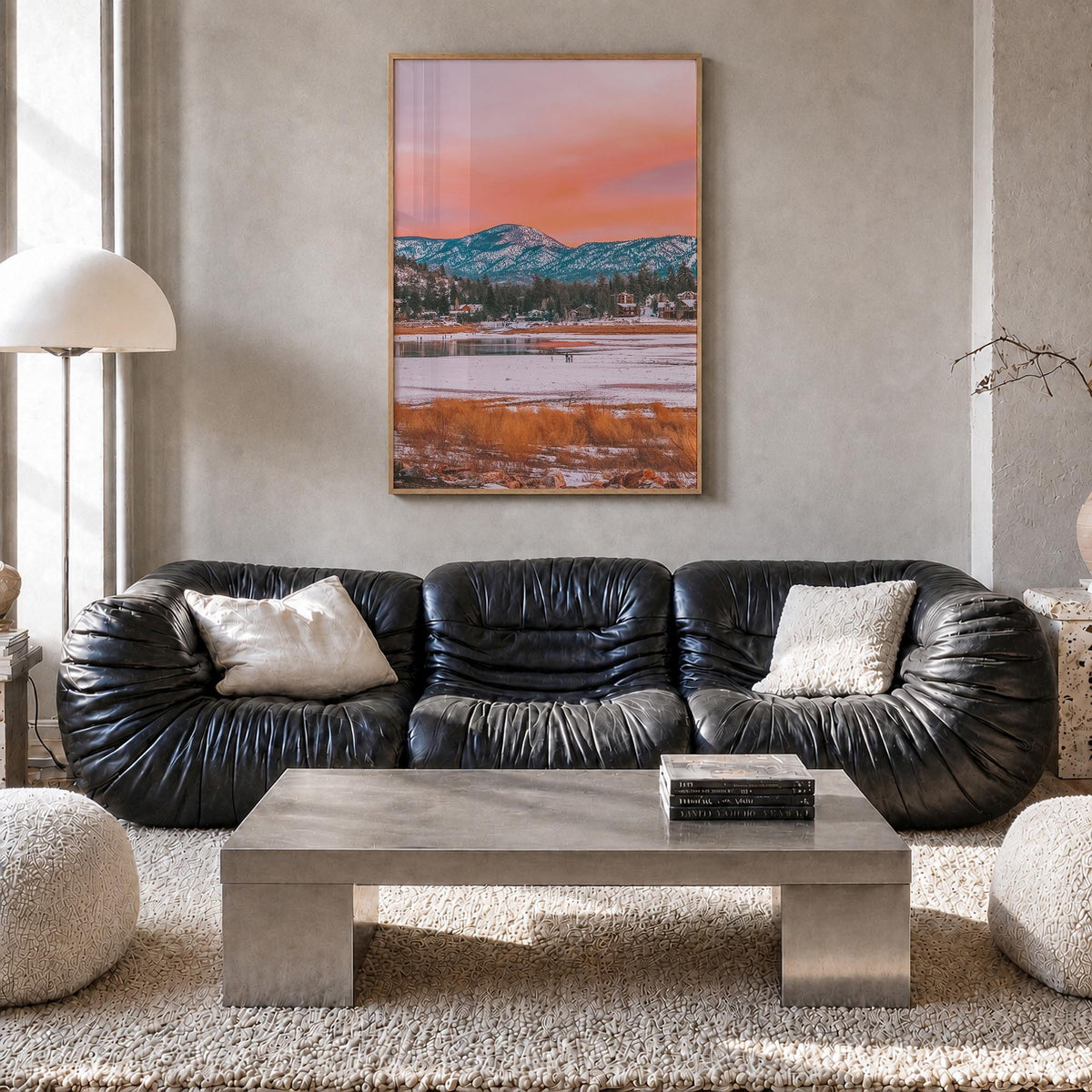 Big Bear Lake no. 1 colorful photo poster of California, USA – vertical wall art in natural wood frame, hanging on wall