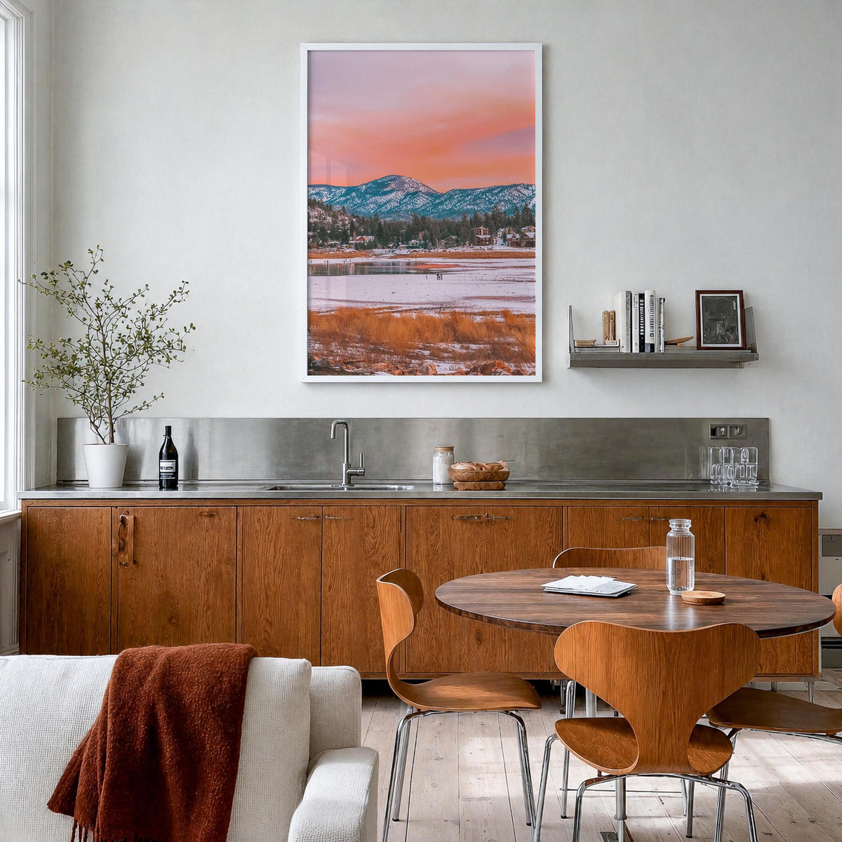 Big Bear Lake no. 1 colorful photo poster of California, USA – vertical wall art in white wood frame, hanging on wall