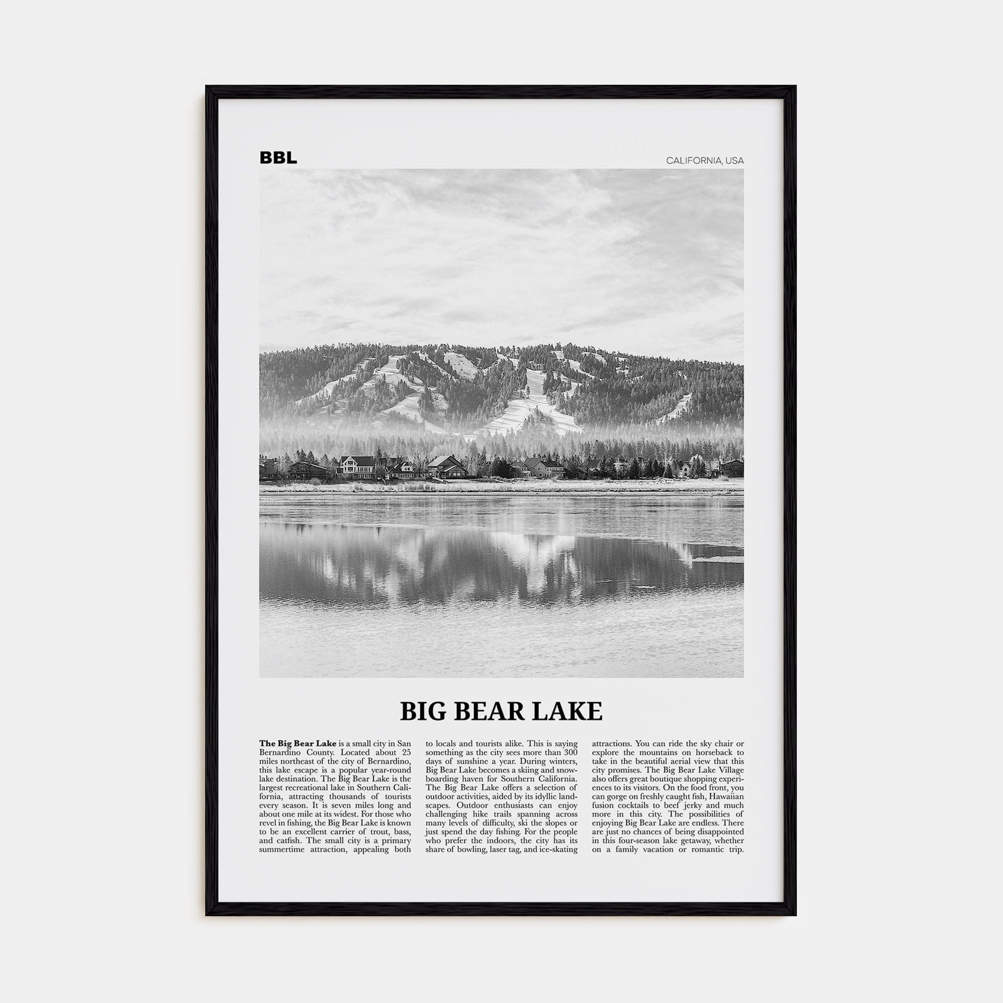 Big Bear Lake No 1 Poster Black Wood / 8x12 in Nbourhood Travel B&W Poster