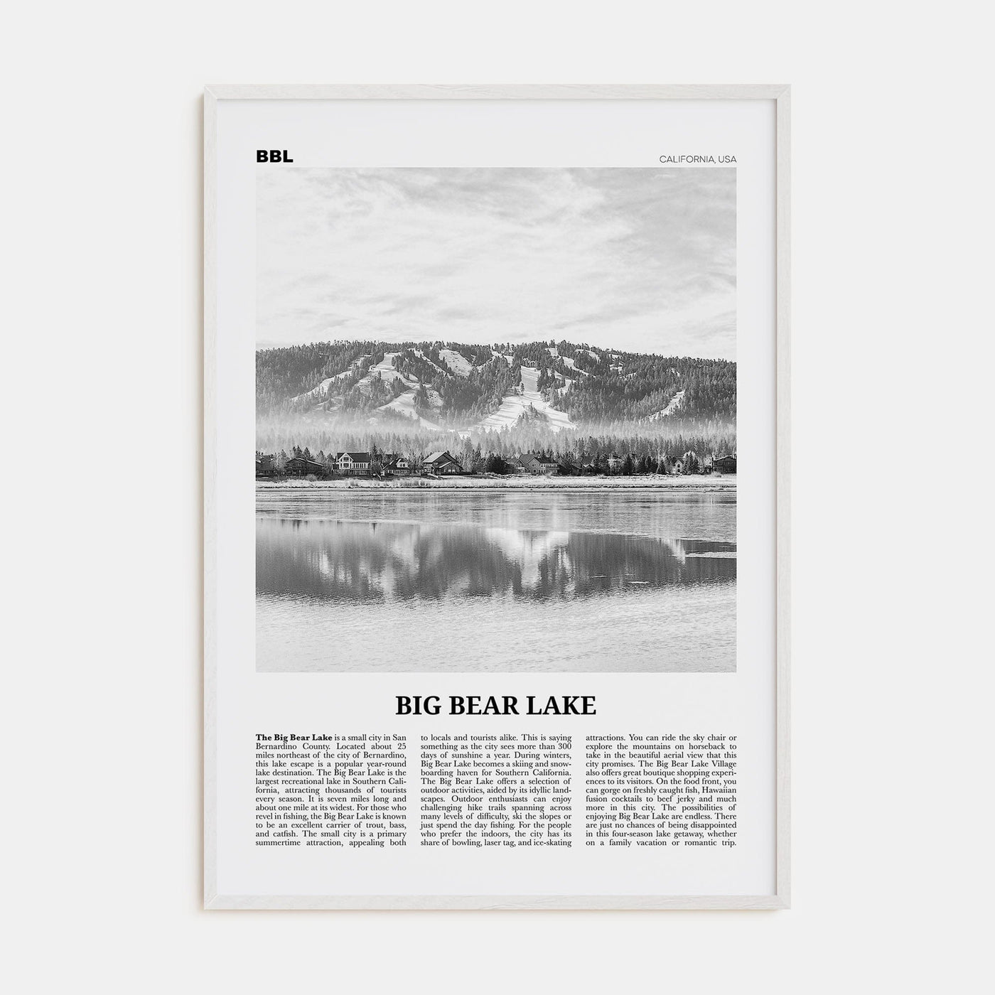 Big Bear Lake No 1 Poster White Wood / 8x12 in Nbourhood Travel B&W Poster