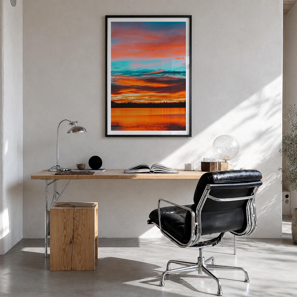 Big Bear Lake no. 2 colorful photo poster of California, USA – vertical wall art in black wood frame with white border, hangi