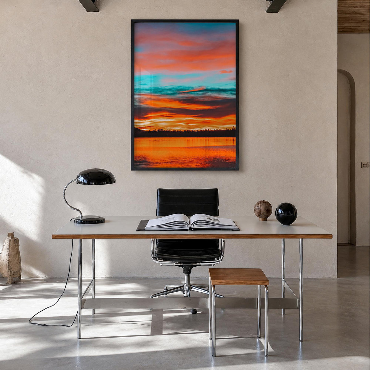 Big Bear Lake no. 2 colorful photo poster of California, USA – vertical wall art in black wood frame, hanging on wall