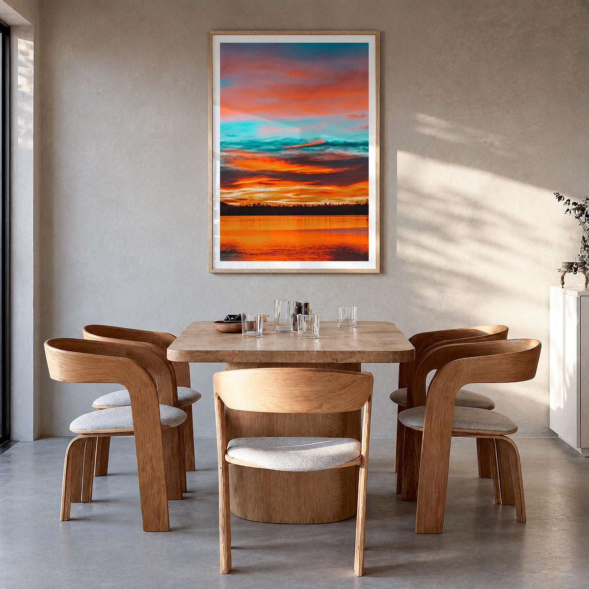 Big Bear Lake no. 2 colorful photo poster of California, USA – vertical wall art in natural wood frame with white border, han