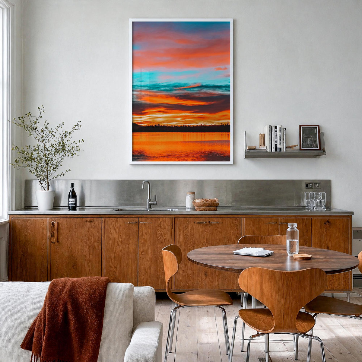 Big Bear Lake no. 2 colorful photo poster of California, USA – vertical wall art in white wood frame, hanging on wall