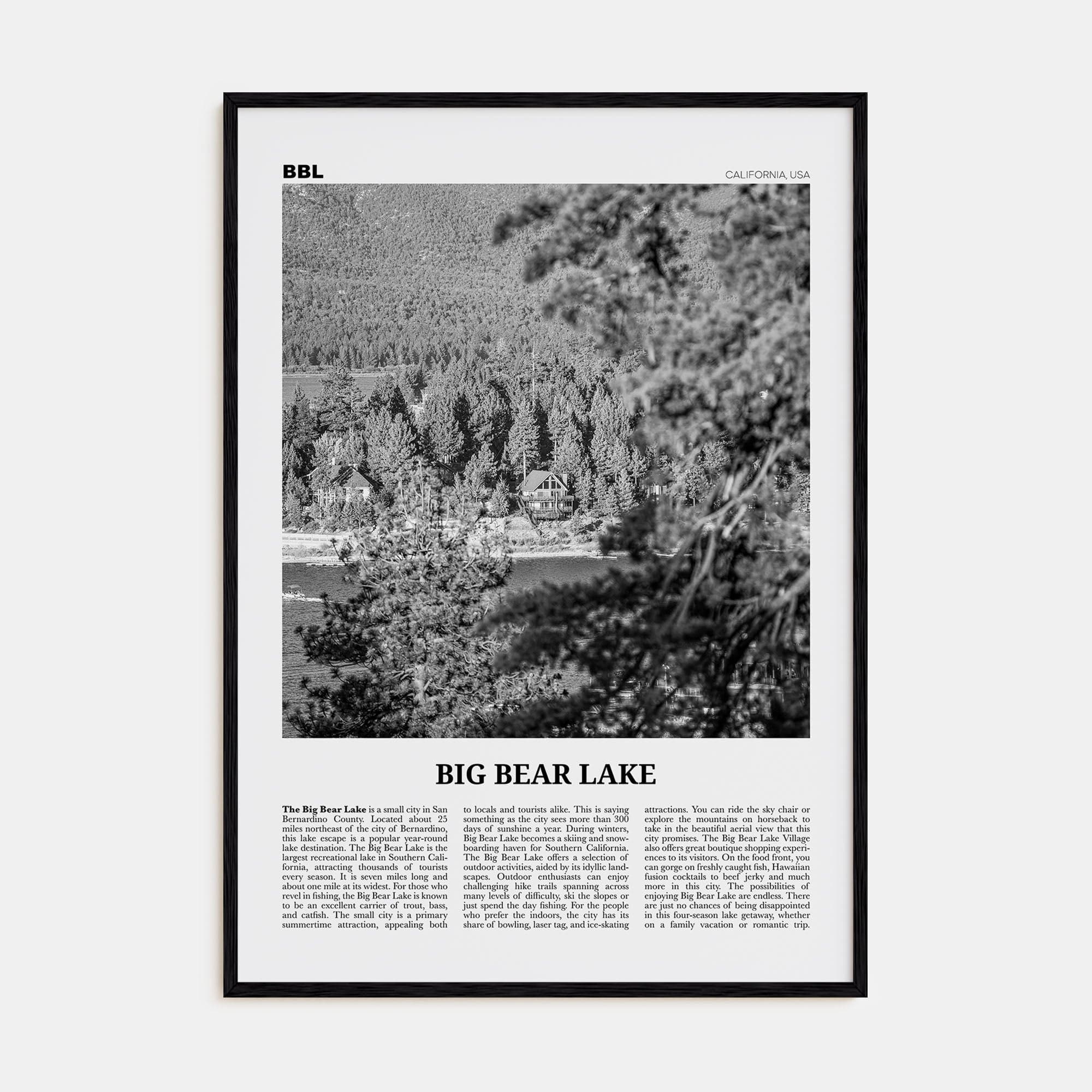 Big Bear Lake No 2 Poster Black Wood / 8x12 in Nbourhood Travel B&W Poster