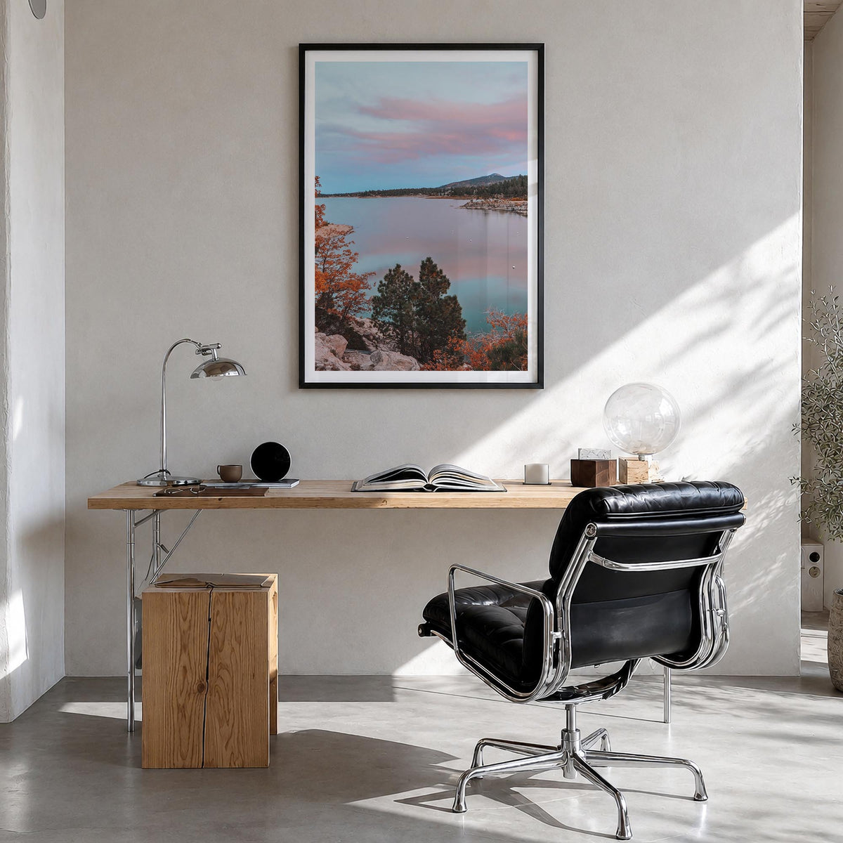 Big Bear Lake no. 3 colorful photo poster of California, USA – vertical wall art in black wood frame with white border, hangi