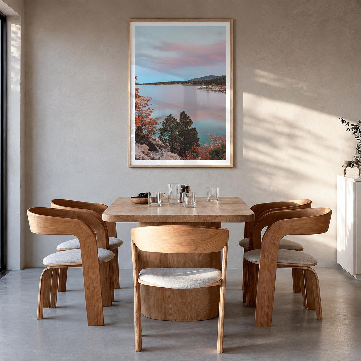 Big Bear Lake no. 3 colorful photo poster of California, USA – vertical wall art in natural wood frame with white border, han