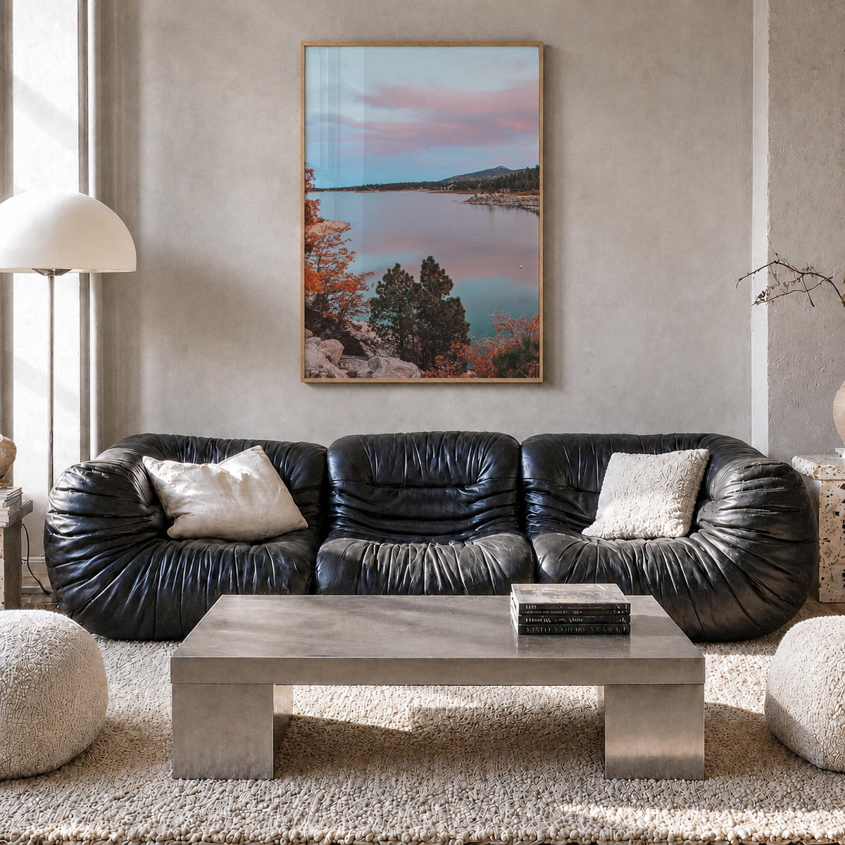 Big Bear Lake no. 3 colorful photo poster of California, USA – vertical wall art in natural wood frame, hanging on wall