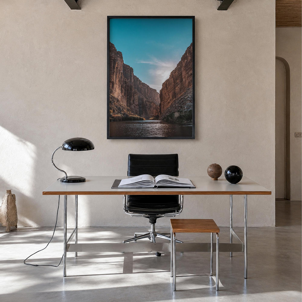Big Bend National Park colorful photo poster of Texas, USA – vertical wall art in black wood frame, hanging on wall