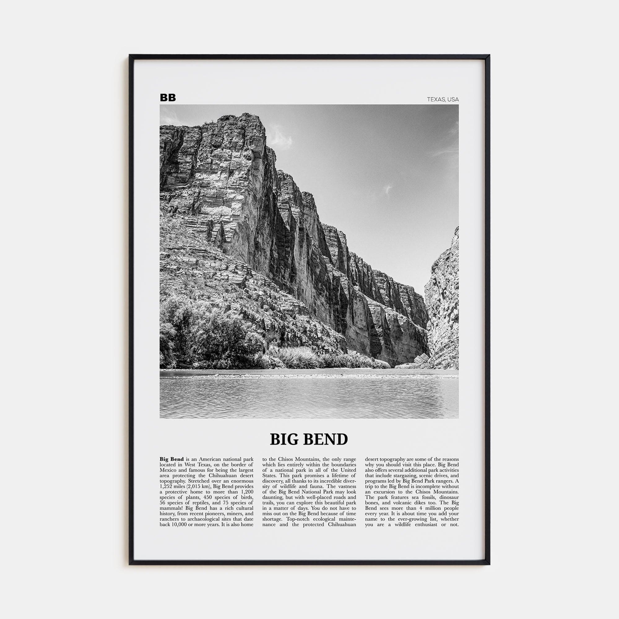 Big Bend National Park Poster None / 8x12 in Nbourhood Travel B&W Poster