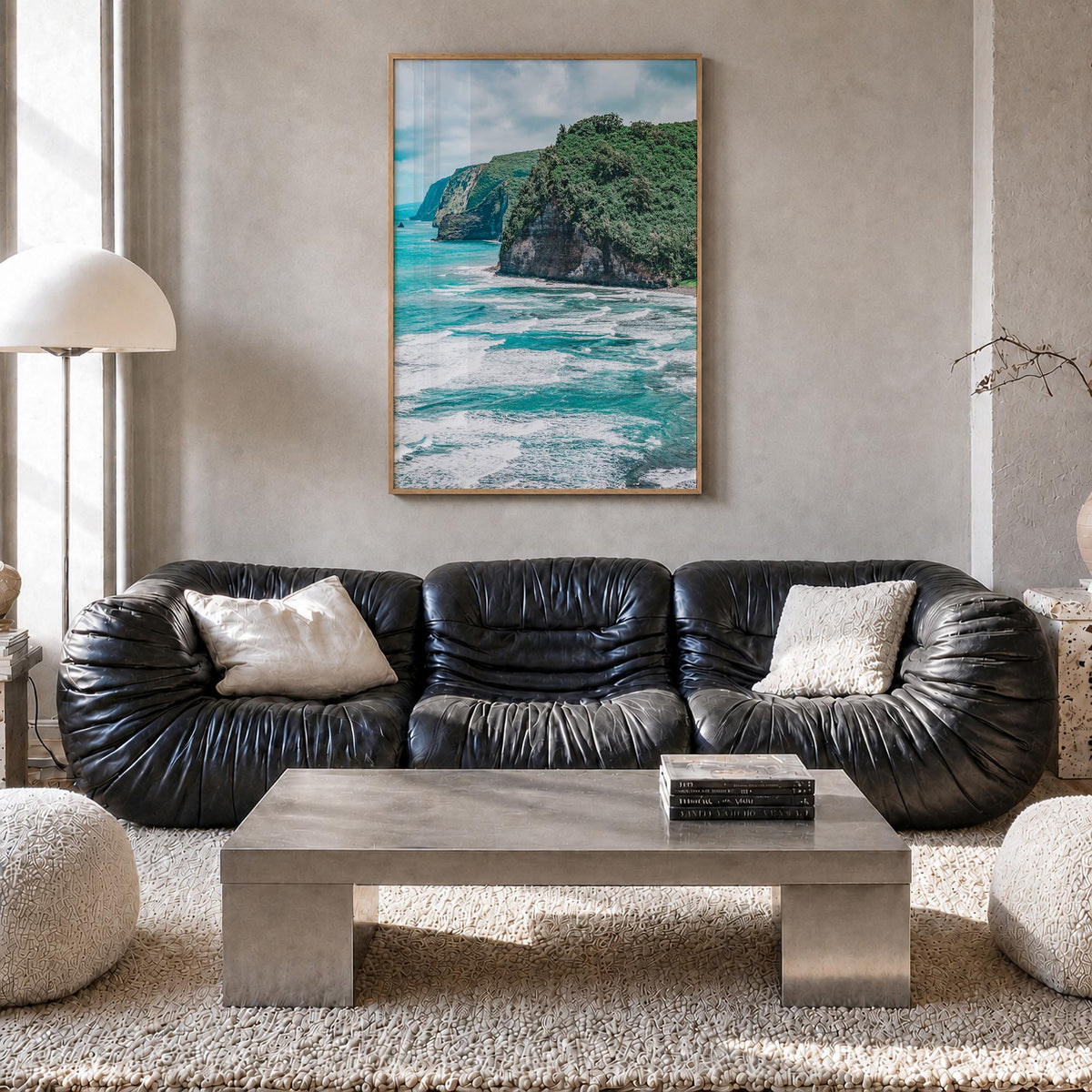 Big Island colorful photo poster of Hawaii, USA – vertical wall art in natural wood frame, hanging on wall