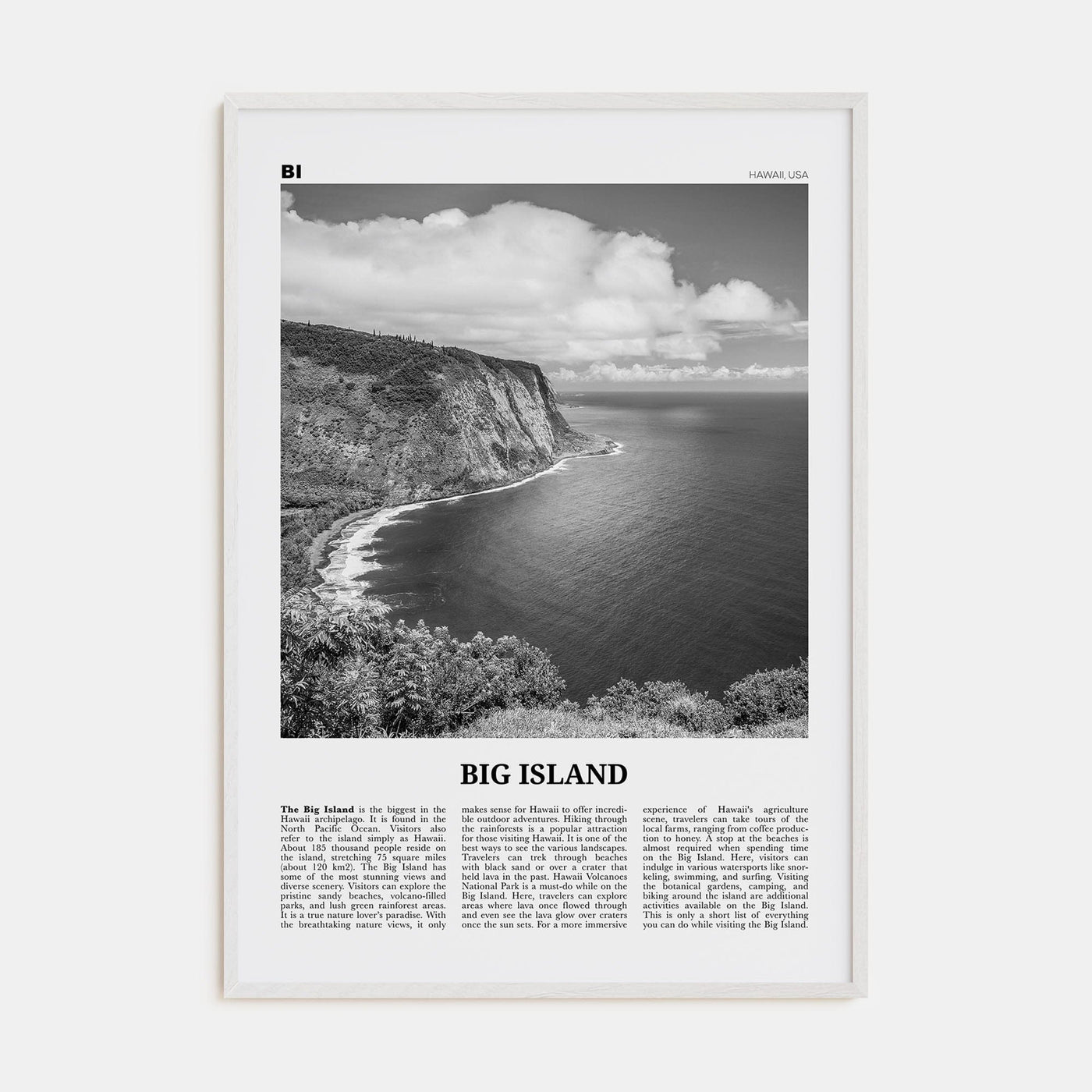 Big Island Poster White Wood / 8x12 in Nbourhood Travel B&W Poster