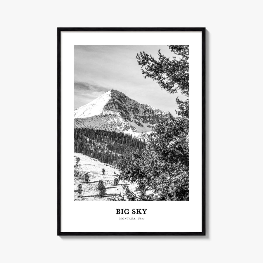 Big Sky black & white classic poster of Montana, USA – vertical wall art, unframed print shown in interior mockup