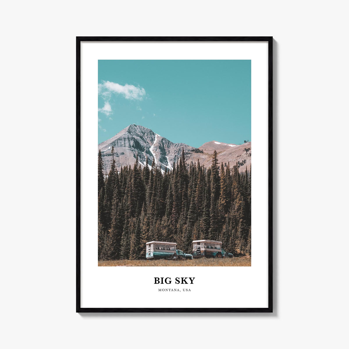 Big Sky colorful classic poster of Montana, USA – vertical wall art, unframed print shown in interior mockup