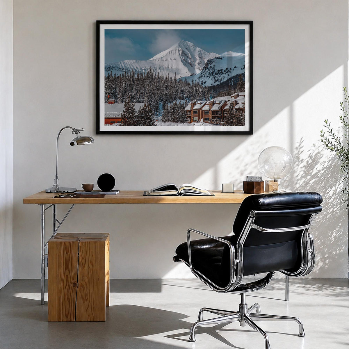 Big Sky colorful photo poster of Montana, USA – horizontal wall art in black wood frame with white border, hanging on wall