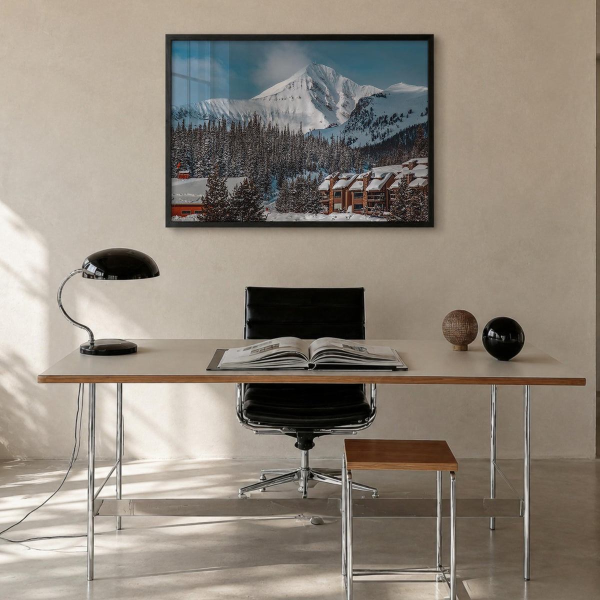 Big Sky colorful photo poster of Montana, USA – horizontal wall art in black wood frame, hanging on wall