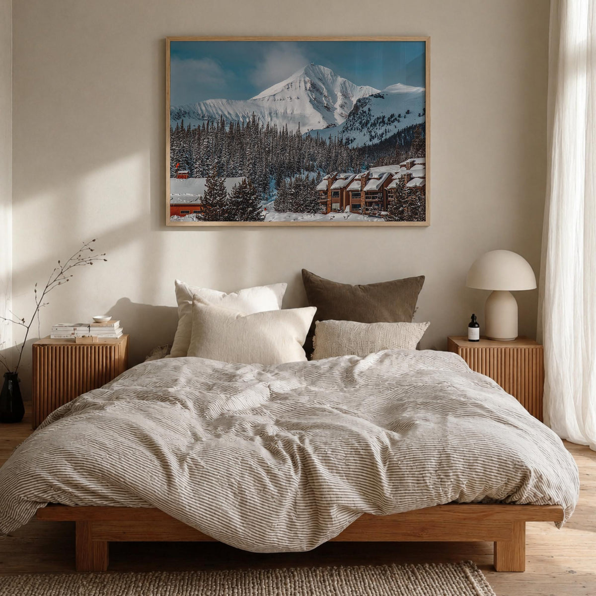 Big Sky colorful photo poster of Montana, USA – horizontal wall art in natural wood frame, hanging on wall