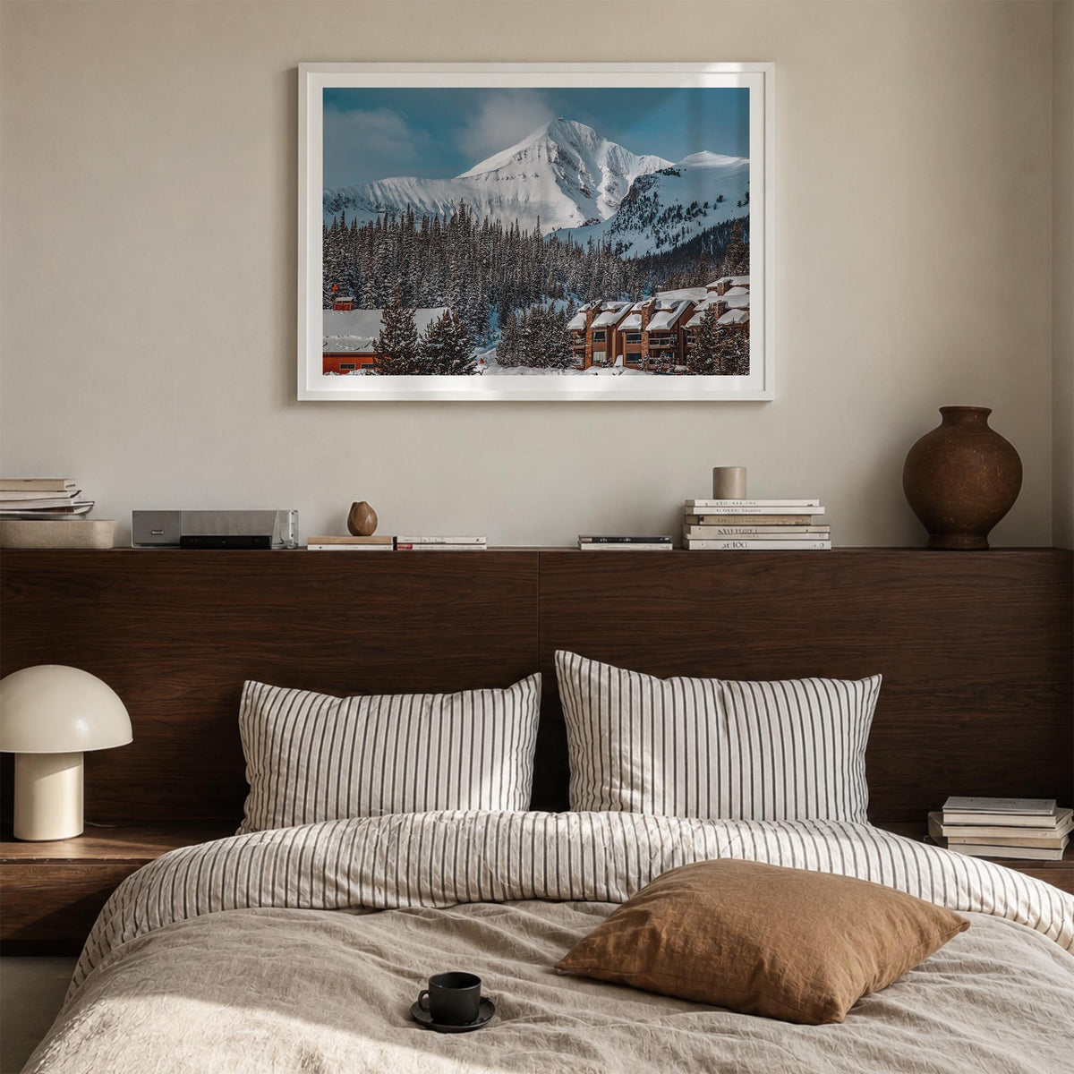 Big Sky colorful photo poster of Montana, USA – horizontal wall art in white wood frame with white border, hanging on wall