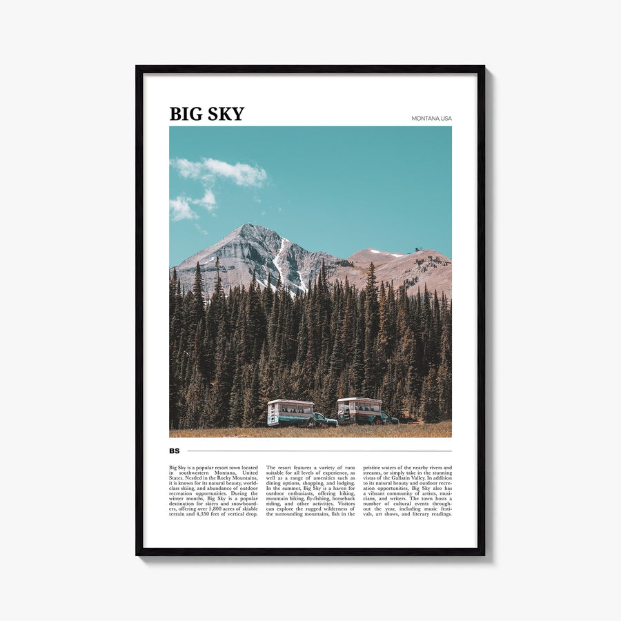 Big Sky colorful travel poster of Montana, USA – vertical wall art, unframed print shown in interior mockup