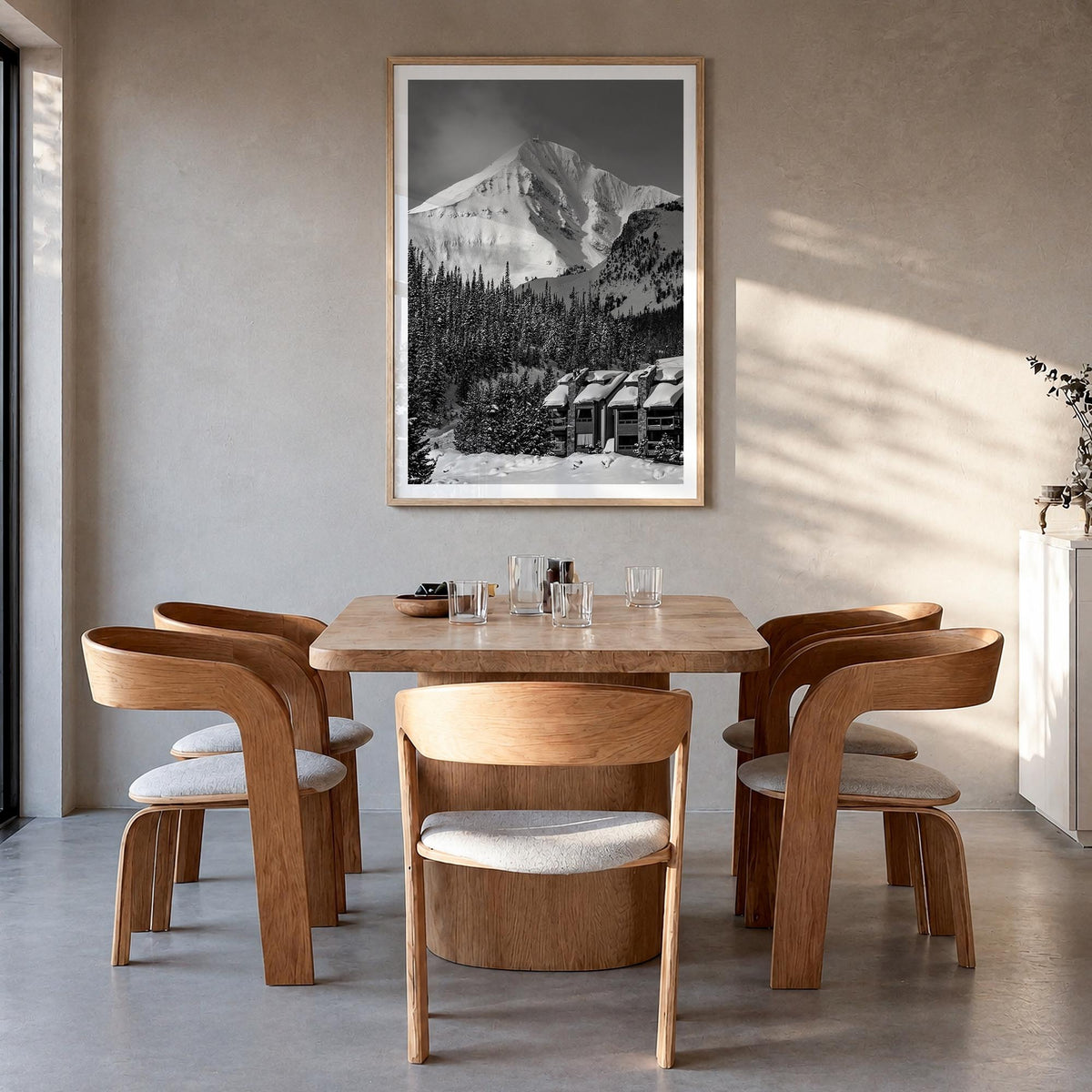 Big Sky no. 1 black & white photo poster of Montana, USA – vertical wall art in natural wood frame with white border, hanging