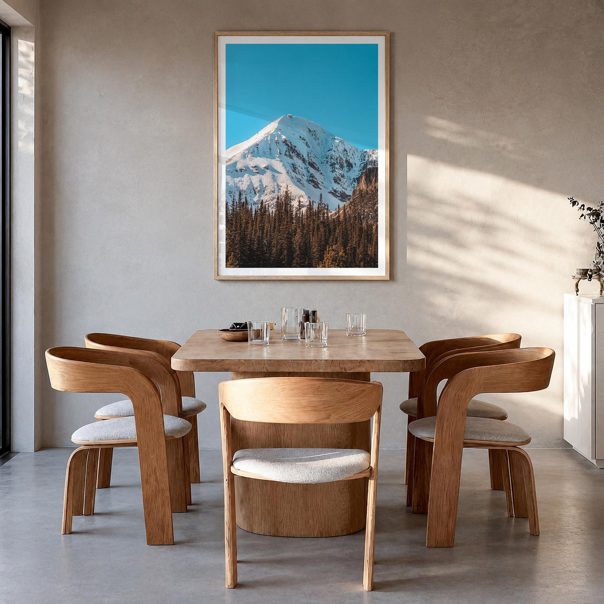 Big Sky no. 1 colorful photo poster of Montana, USA – vertical wall art in natural wood frame with white border, hanging on w