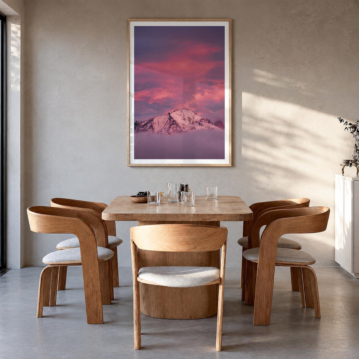 Big Sky no. 2 colorful photo poster of Montana, USA – vertical wall art in natural wood frame with white border, hanging on w