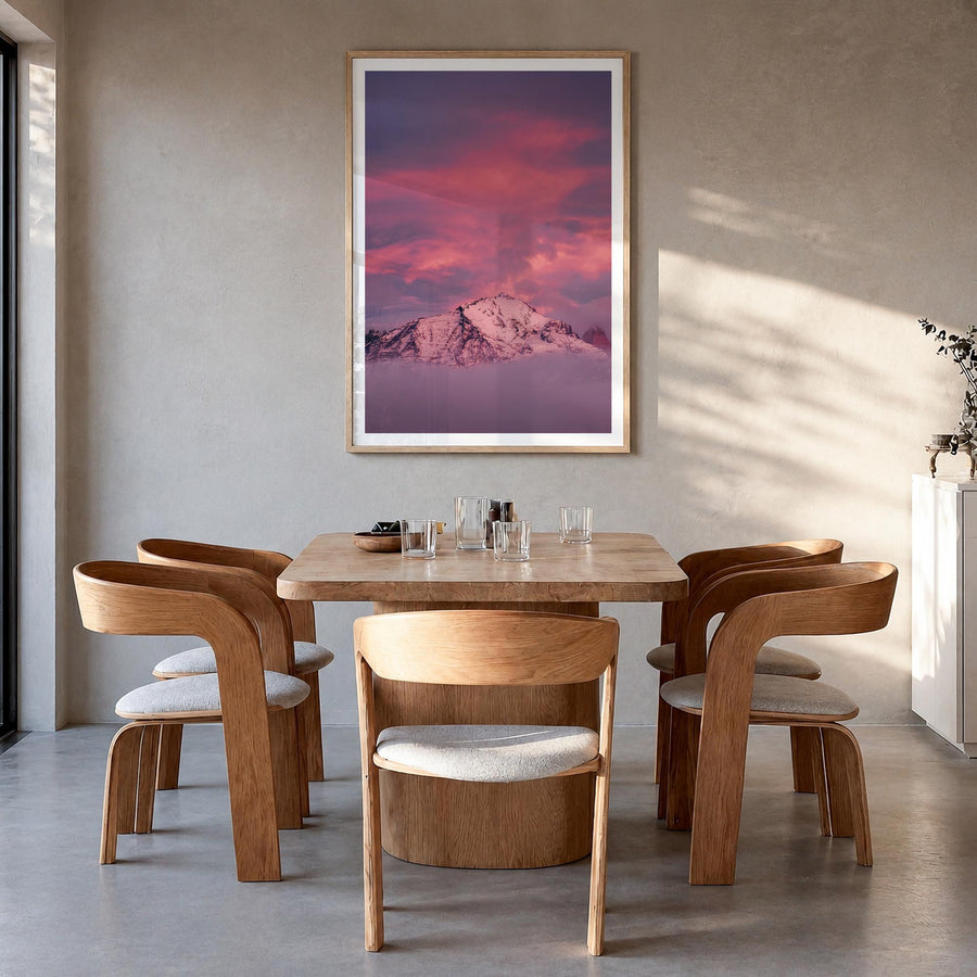 Big Sky no. 2 colorful photo poster of Montana, USA – vertical wall art in natural wood frame with white border, hanging on w