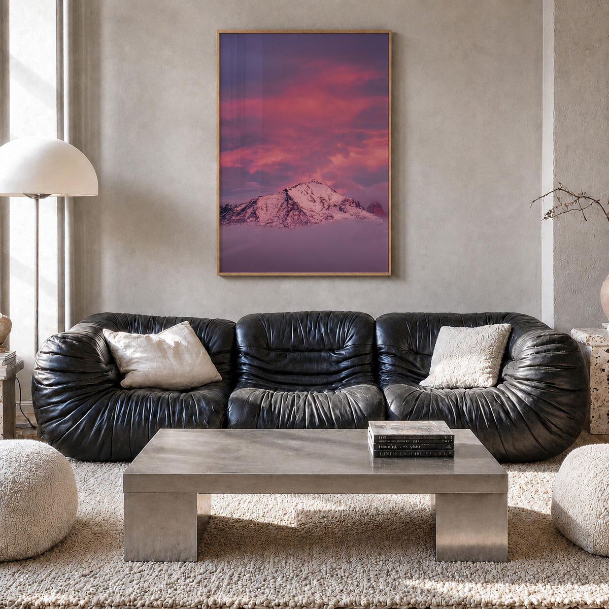 Big Sky no. 2 colorful photo poster of Montana, USA – vertical wall art in natural wood frame, hanging on wall