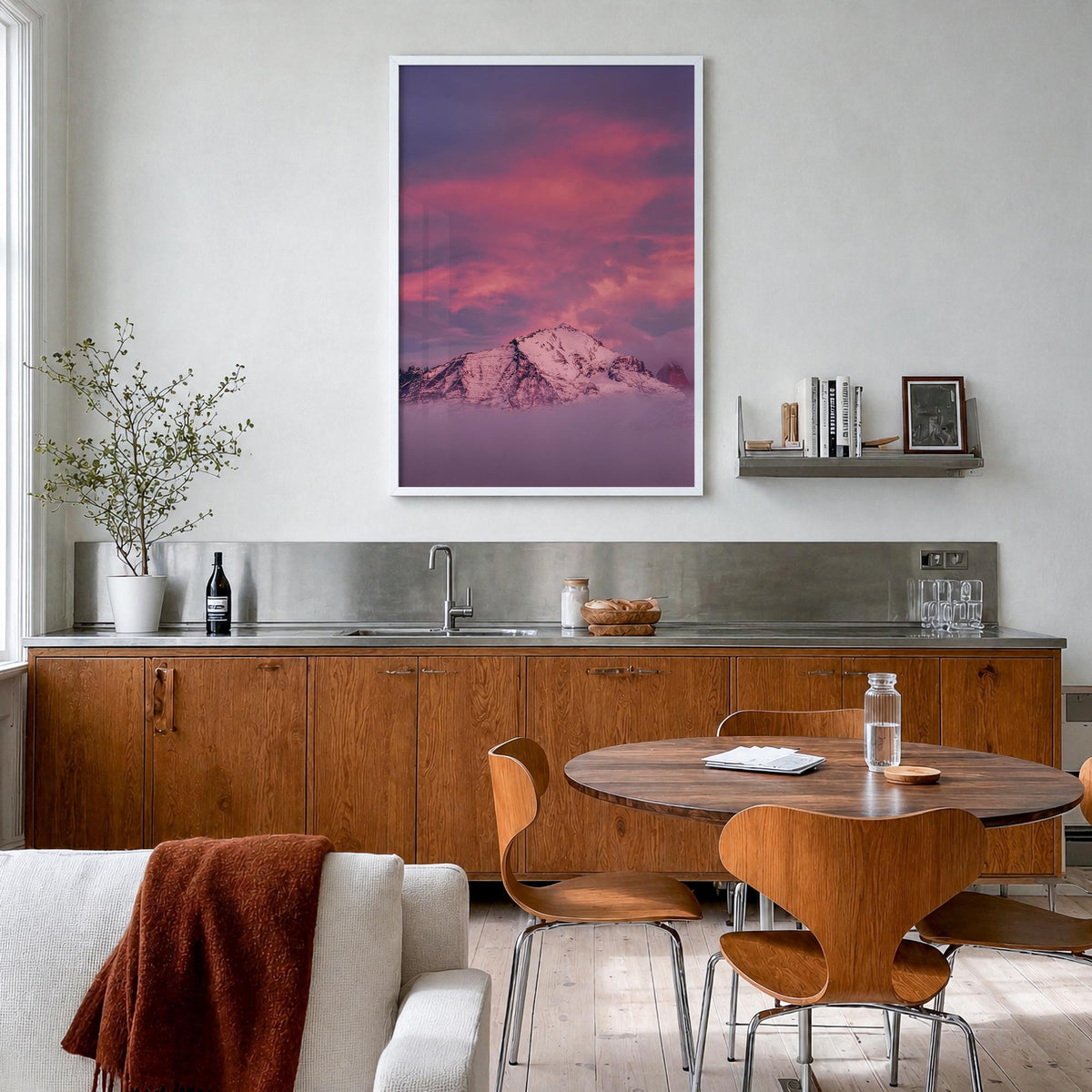 Big Sky no. 2 colorful photo poster of Montana, USA – vertical wall art in white wood frame, hanging on wall