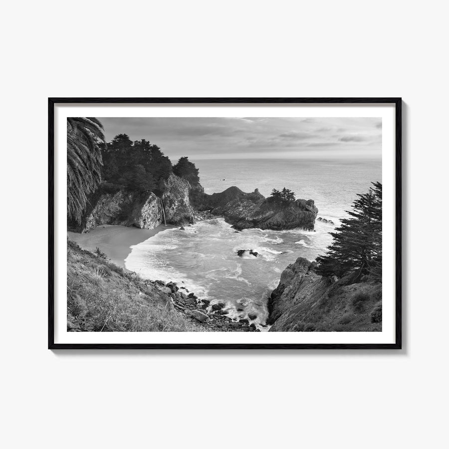 Big Sur black & white photo poster of California, USA – horizontal wall art, unframed print shown in interior mockup
