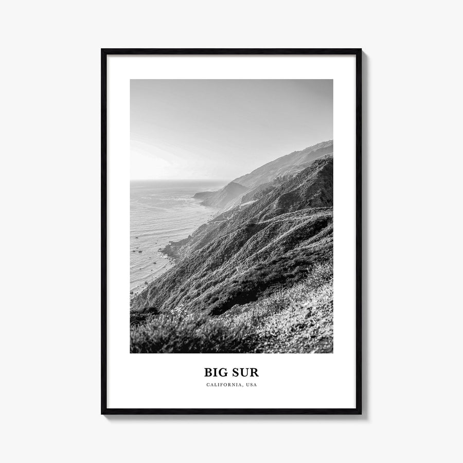 Big Sur no. 1 black & white classic poster of California, USA – vertical wall art, unframed print shown in interior mockup