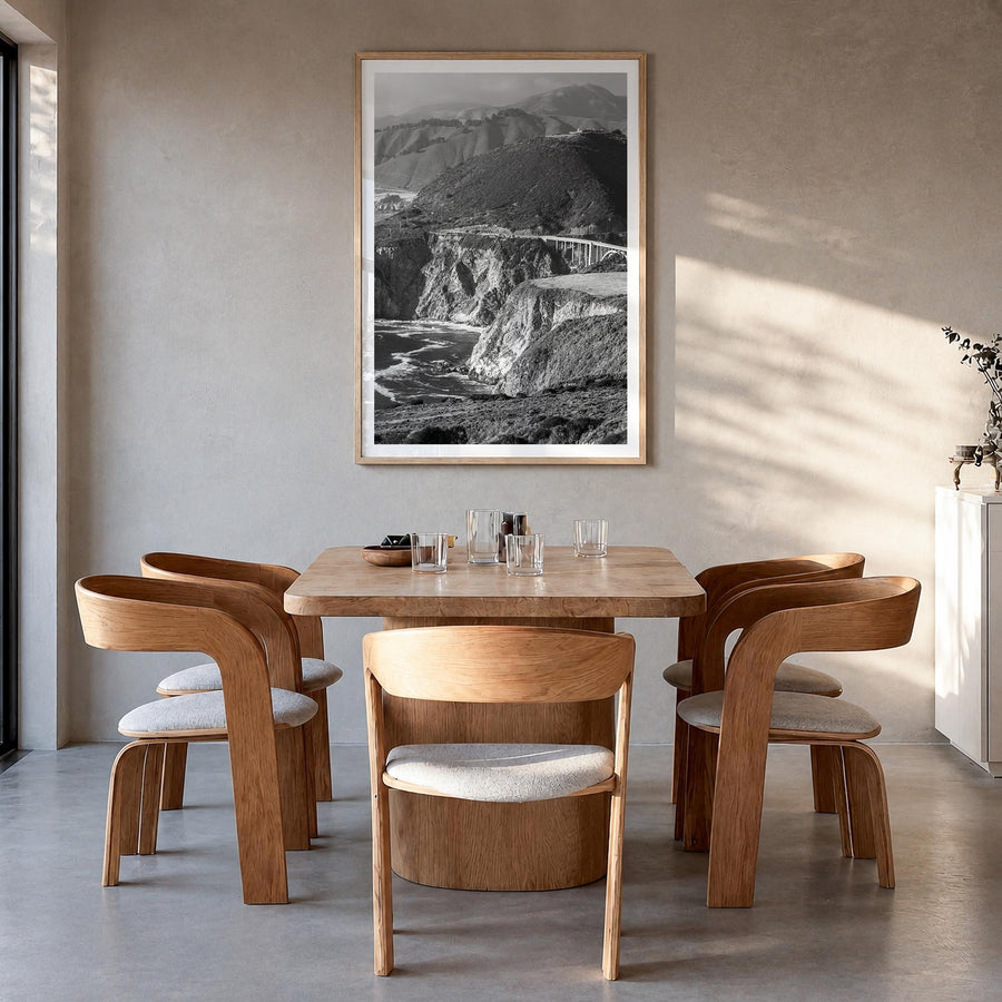 Big Sur no. 1 black & white photo poster of California, USA – vertical wall art in natural wood frame with white border, hang