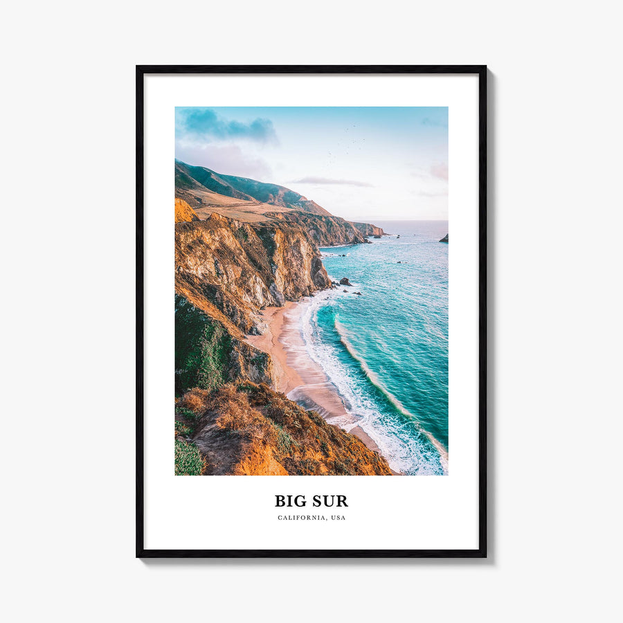 Big Sur no. 1 colorful classic poster of California, USA – vertical wall art, unframed print shown in interior mockup
