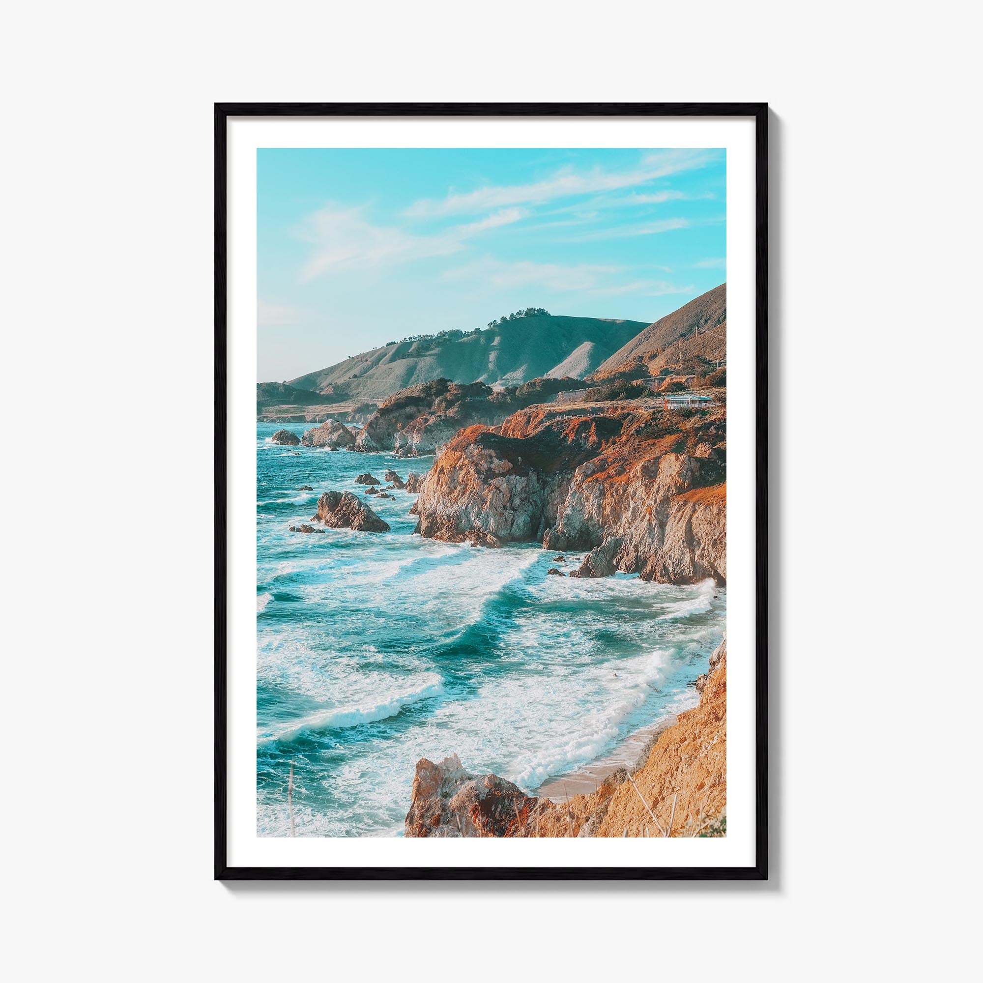 Big Sur no. 1 colorful photo poster of California, USA – vertical wall art, unframed print shown in interior mockup