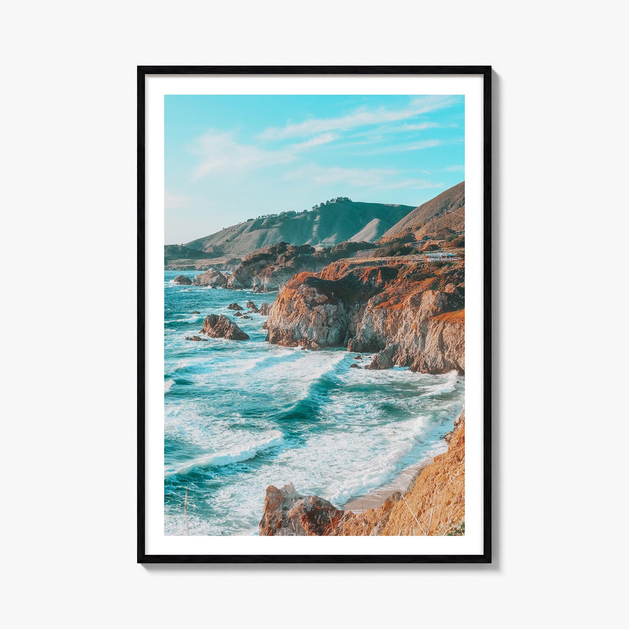 Big Sur no. 1 colorful photo poster of California, USA – vertical wall art, unframed print shown in interior mockup