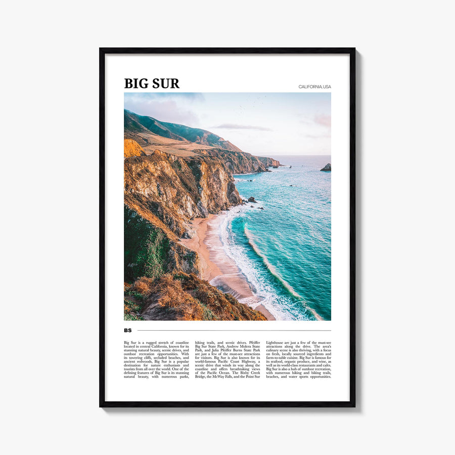 Big Sur no. 1 colorful travel poster of California, USA – vertical wall art, unframed print shown in interior mockup