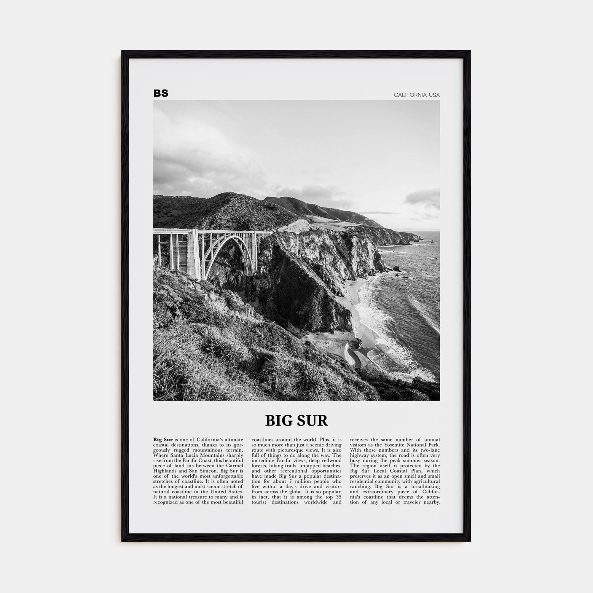 Big Sur No 1 Poster Black Wood / 8x12 in Nbourhood Travel B&W Poster