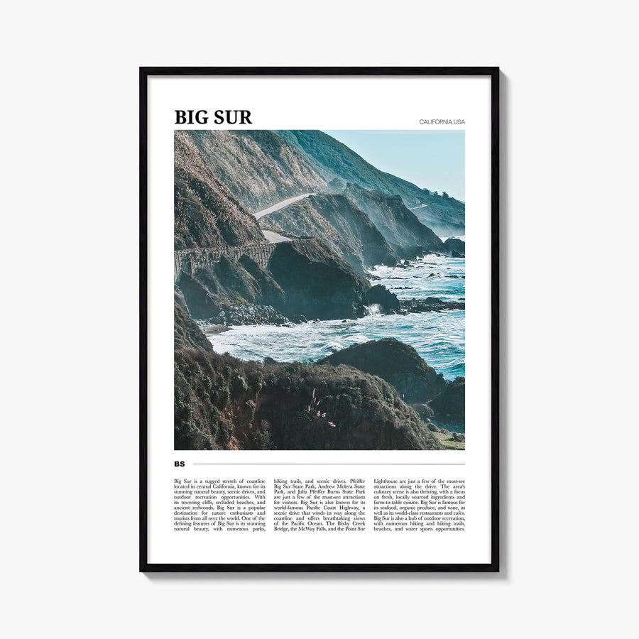 Big Sur no. 2 colorful travel poster of California, USA – vertical wall art, unframed print shown in interior mockup