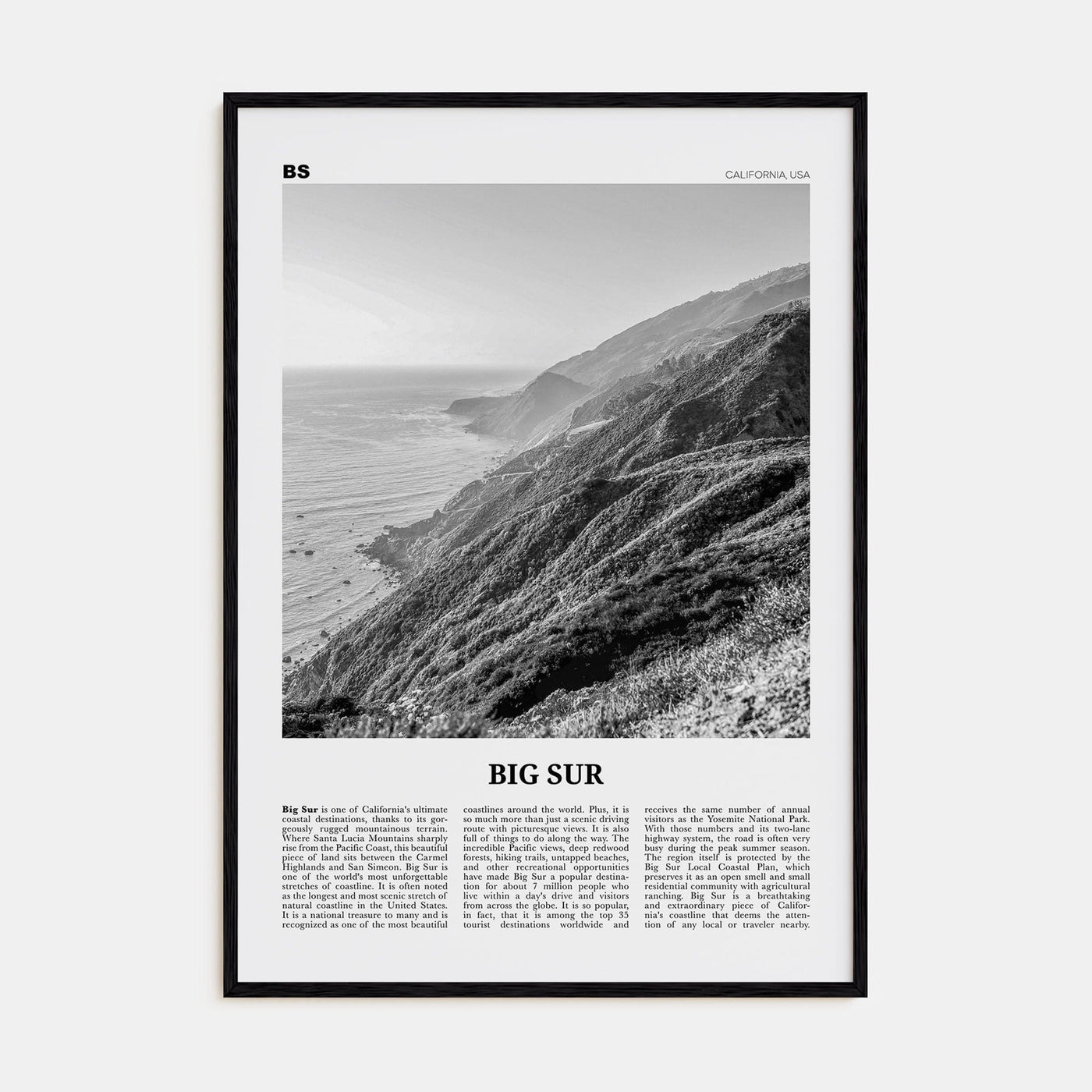 Big Sur No 2 Poster Black Wood / 8x12 in Nbourhood Travel B&W Poster