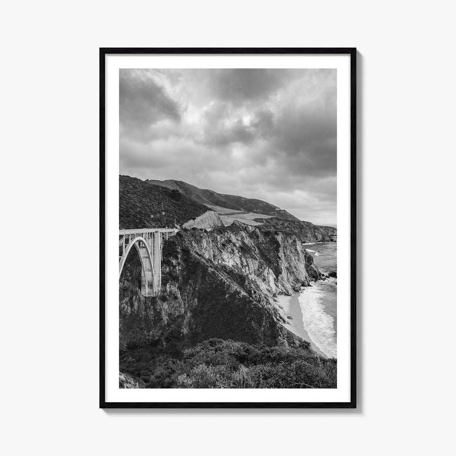 Big Sur no. 3 black & white photo poster of California, USA – vertical wall art, unframed print shown in interior mockup