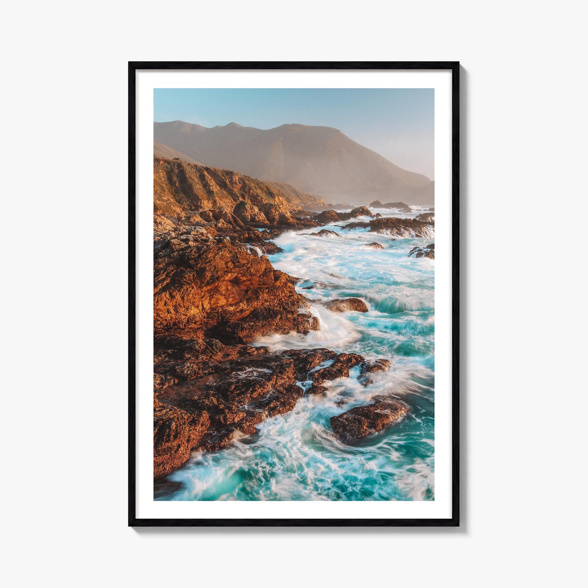 Big Sur no. 3 colorful photo poster of California, USA – vertical wall art, unframed print shown in interior mockup
