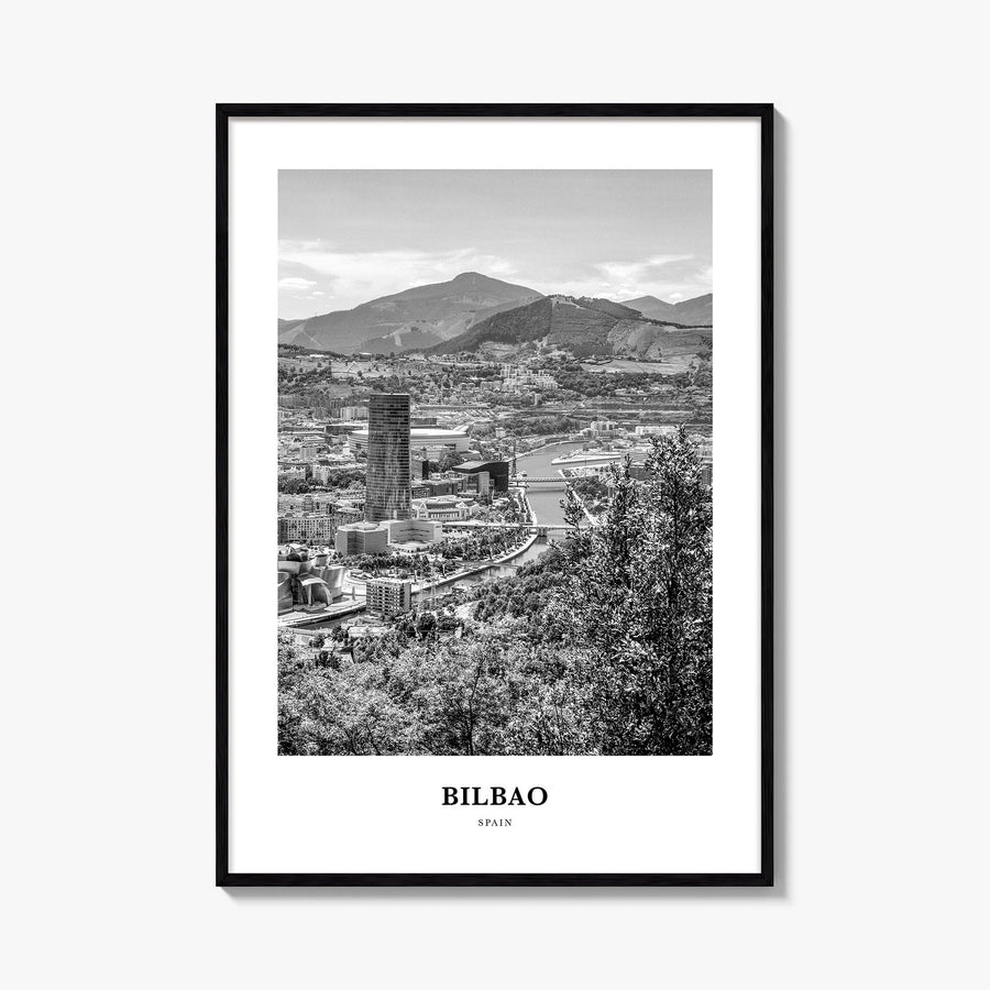 Bilbao black & white classic poster of Spain – vertical wall art, unframed print shown in interior mockup