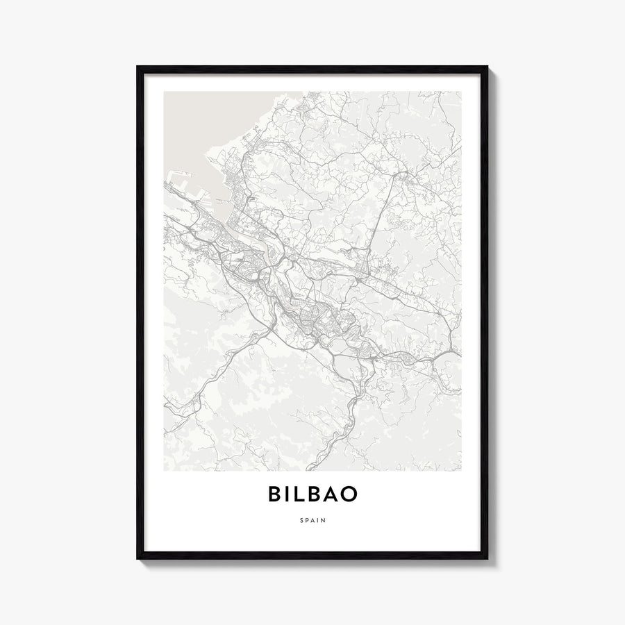 Bilbao black & white map poster of Spain – vertical wall art, unframed print shown in interior mockup