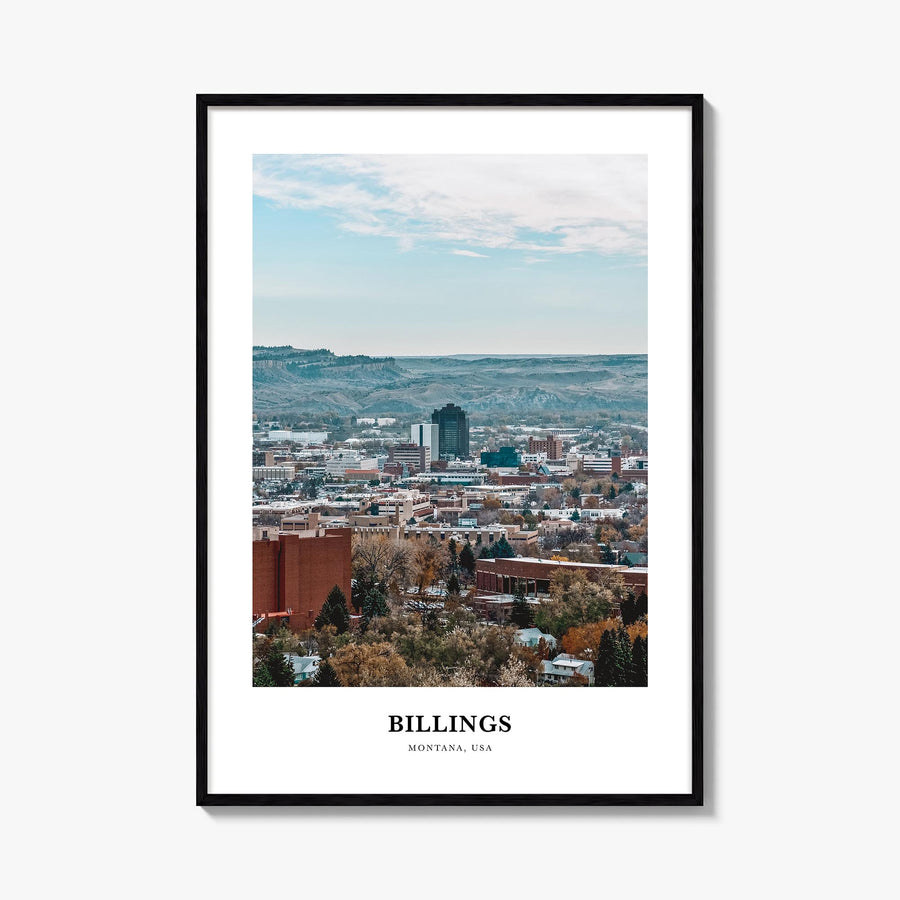 Billings colorful classic poster of Montana, USA – vertical wall art, unframed print shown in interior mockup