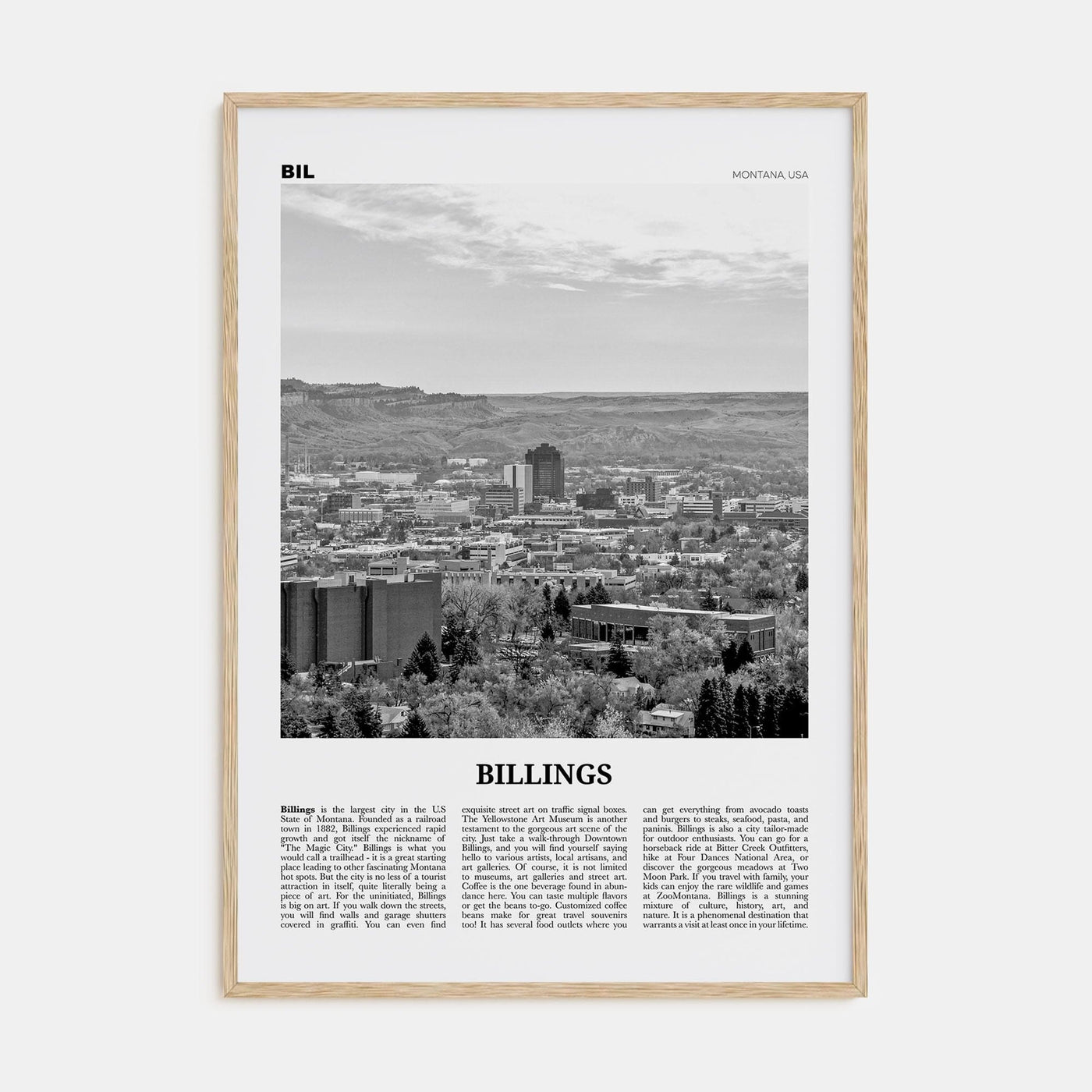 Billings Poster Natural Wood / 8x12 in Nbourhood Travel B&W Poster