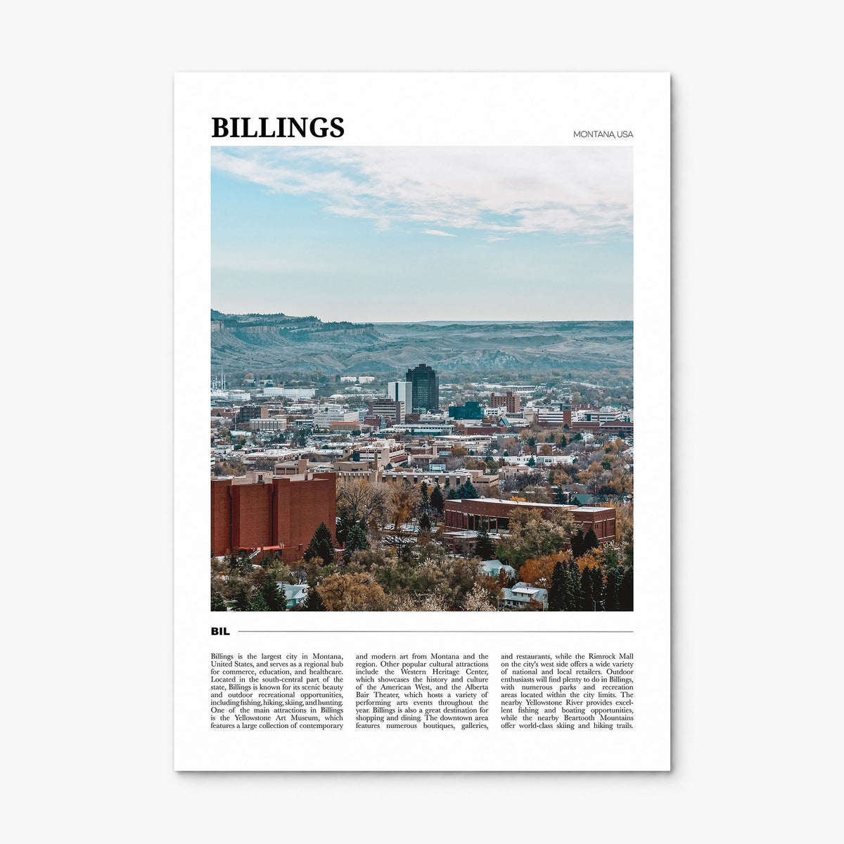 Billings Travel Poster, print only (unframed)