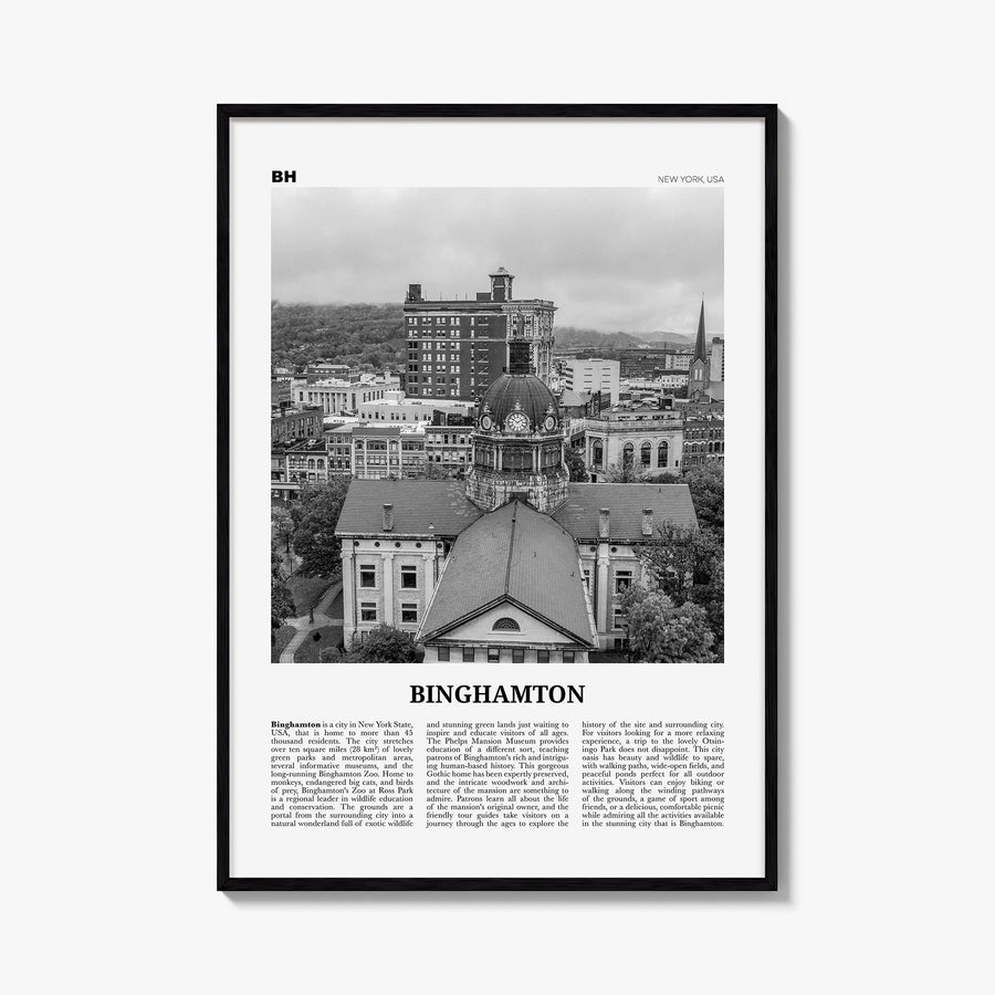 Binghamton black & white newspaper poster of New York, USA – vertical wall art, unframed print shown in interior mockup